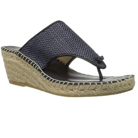 Andre Assous Wedge Espadrilles Thong Brown OR Blue (ADDIE) - Picture 1 of 6
